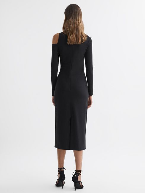 Bodycon Off-The-Shoulder Midi Dress in Black