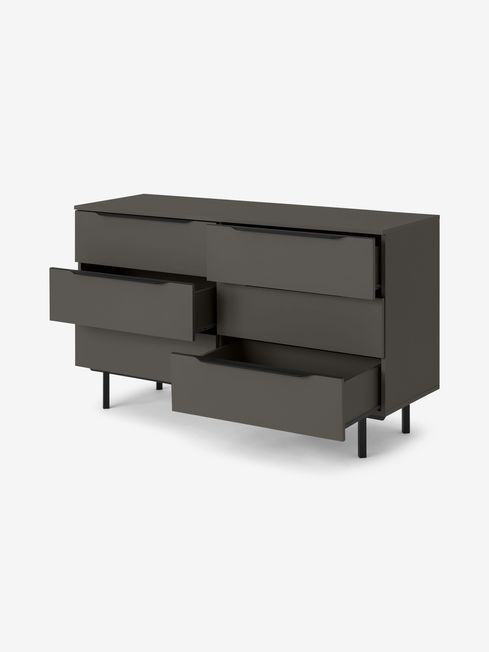 MADE.COM Graphite Grey Damien Walnut Effect Wide Chest of Drawers