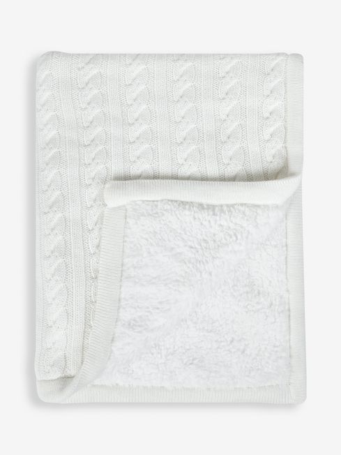 JoJo Maman Bébé White Cable Knit Sherpa Fleece Blanket