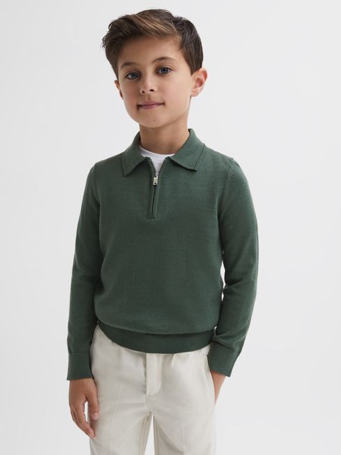 Reiss Ivy Green Robertson Junior Slim Fit Merino Wool Polo Shirt