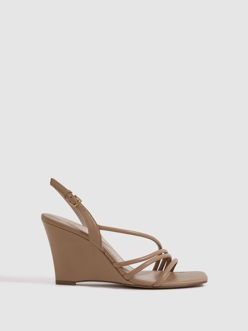 Reiss Nude Anya Leather Strappy Wedge Heels