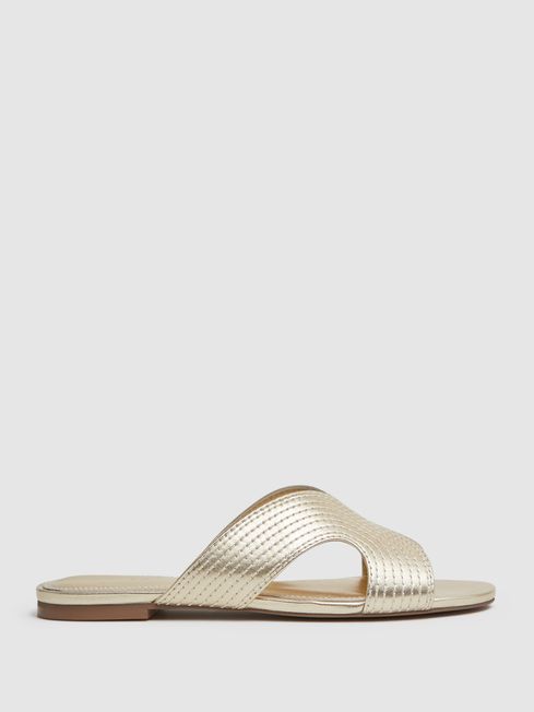 Reiss Rose Leather Slip On Sandals REISS