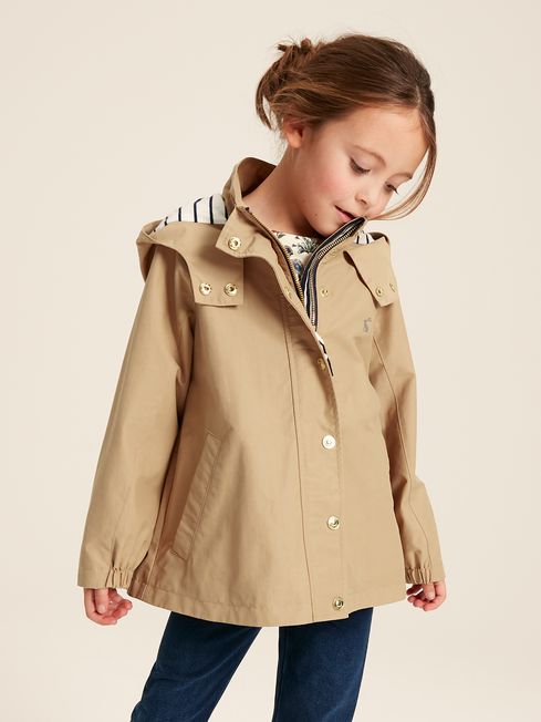 Girls Meadow Stone Lightweight Waterproof Raincoat With Hood Joules