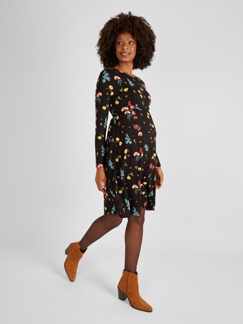Black Floral Maternity Nursing Dress