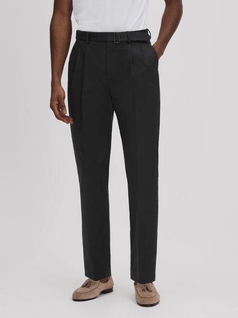 Reiss Liquid Relaxed Tapered Belted Trousers - REISS