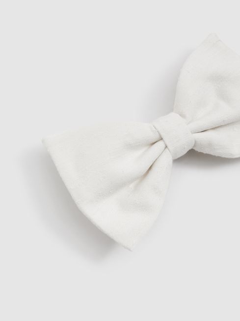 Silk Blend Textured Bow Tie in Ecru