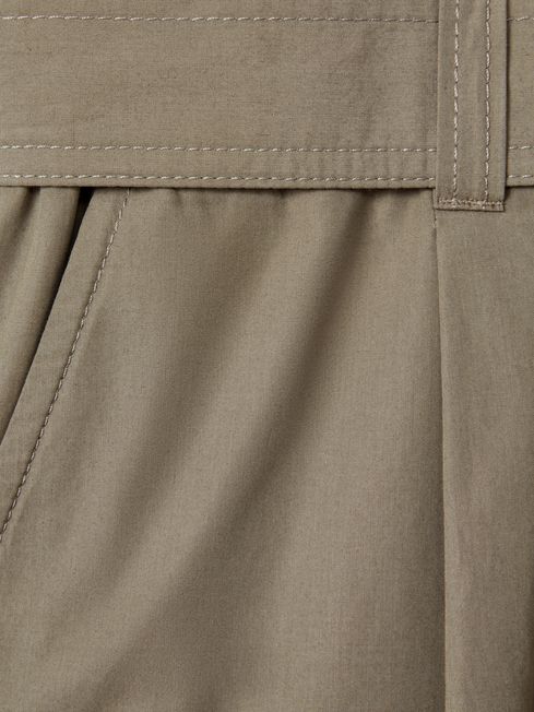 Cotton Tapered Parachute Trousers in Khaki