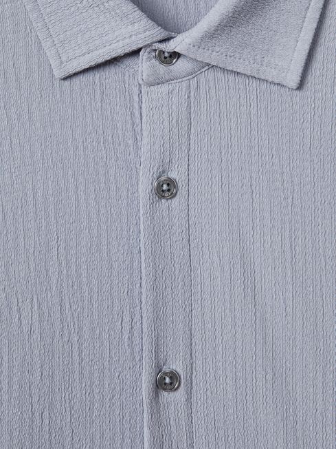 Textured Button-Through Shirt in Porcelain Blue