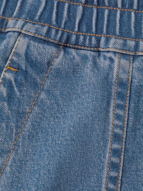 Lyocell Blend Denim Drawstring Shorts in Mid Blue