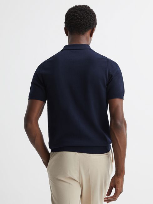 Knitted Half-Zip Polo T-Shirt in Navy