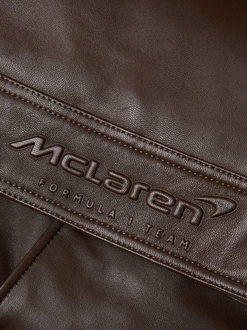 McLaren F1 Cropped Leather Bomber Jacket in Chocolate