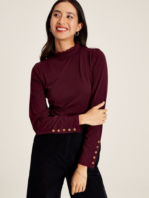 Burgundy roll neck top best sale