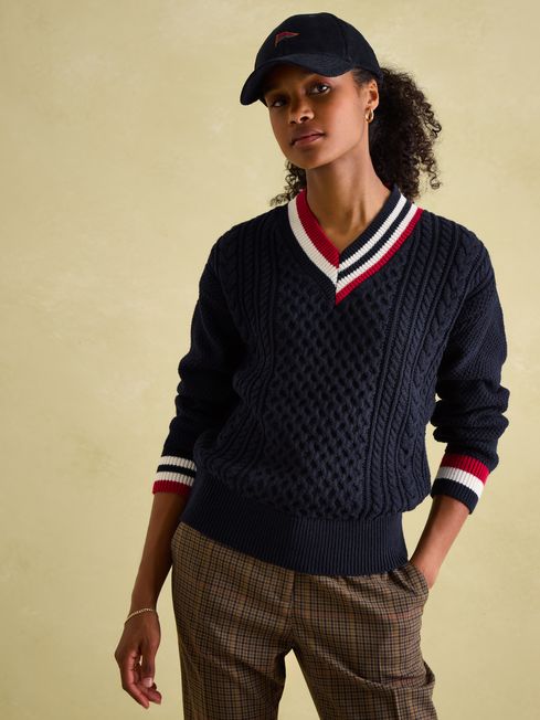 Dawson Navy Cable Knit Cricket Jumper Joules