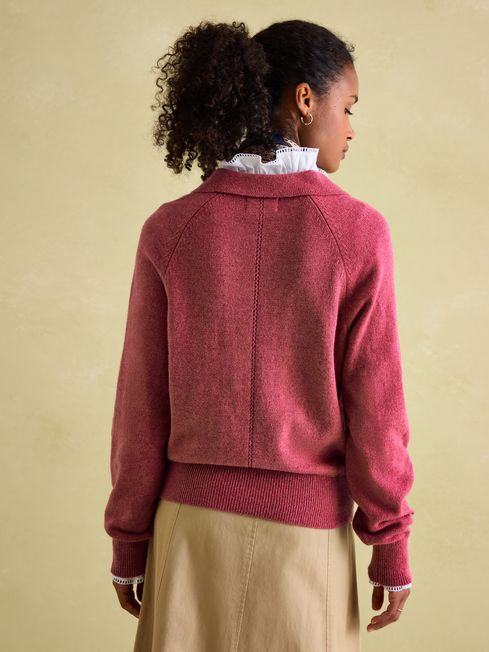 Mia Raspberry Pink Pointelle Jumper with Open Collar Joules
