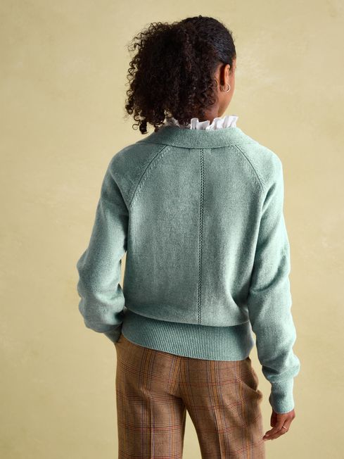 Mia Teal Blue Pointelle Jumper with Open Collar Joules