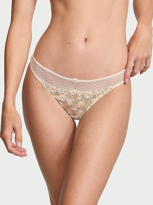 Victoria's Secret Daisy Embroidery White Thong Knickers