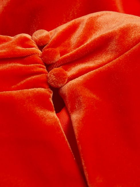 Florere Velvet Midi Dress in Bright Orange