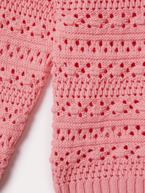 Senior Crochet Crew Neck Jumper in Pink