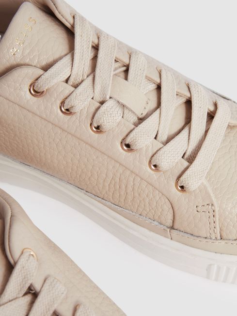 Grained Leather Platform Trainers in Nude