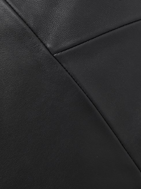 Reiss Black Raya Leather High Rise Midi Skirt