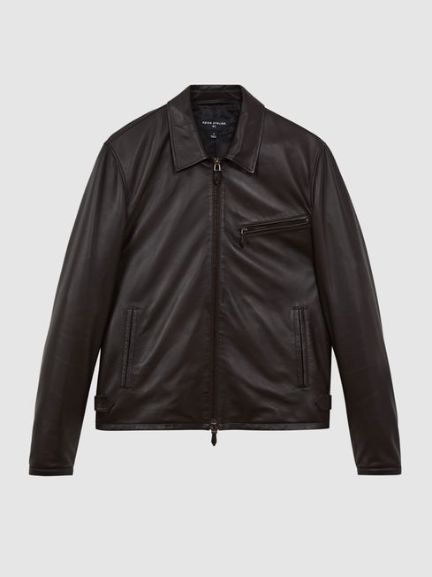 Reiss mens cheap leather jacket sale