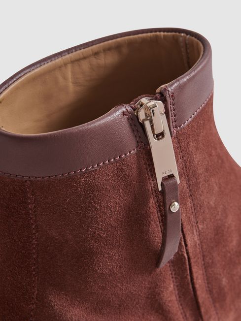 Suede Zip-Through Boots in Rust