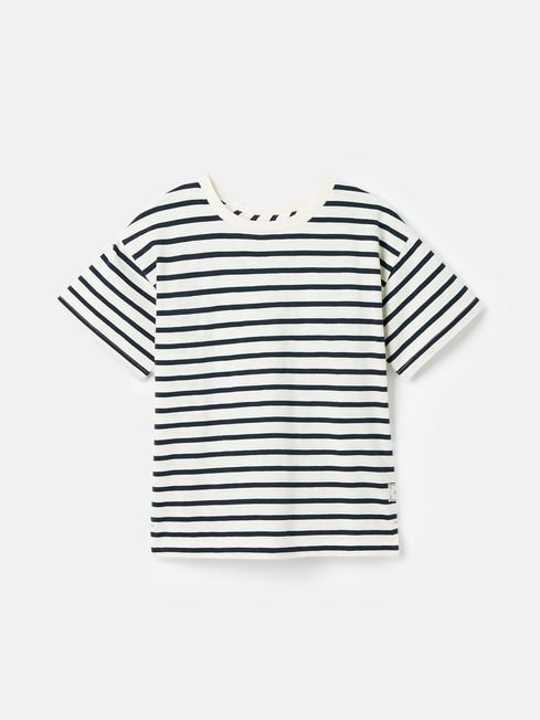 Boys Laundered Cream Navy Striped Short Sleeve Stripe T Shirt Joules
