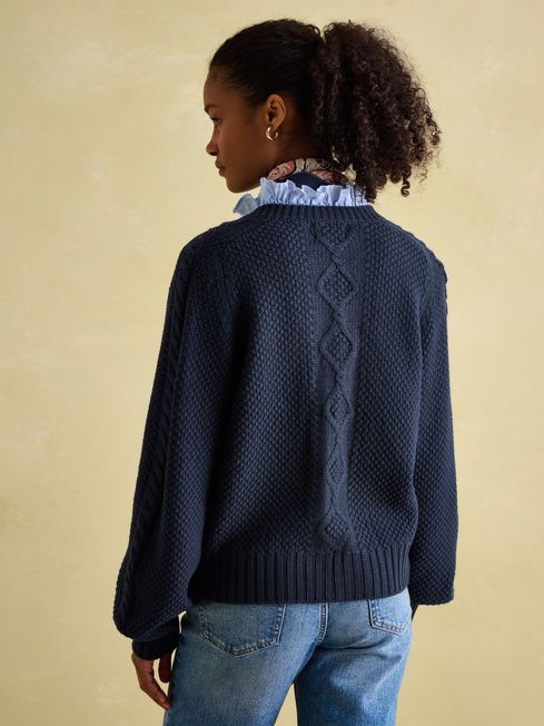 Navy cable knit cardigan womens on sale