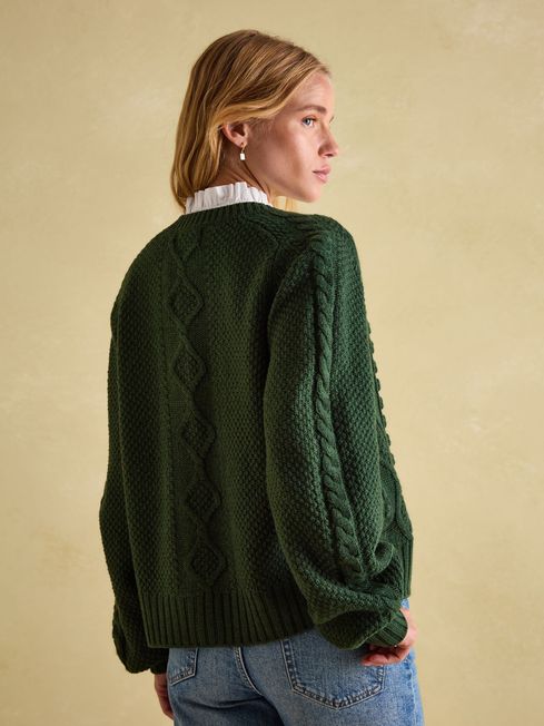 Rafferty Green Cable Knit Cardigan Joules