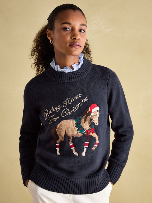Noelle Navy Intarsia Christmas Jumper Joules