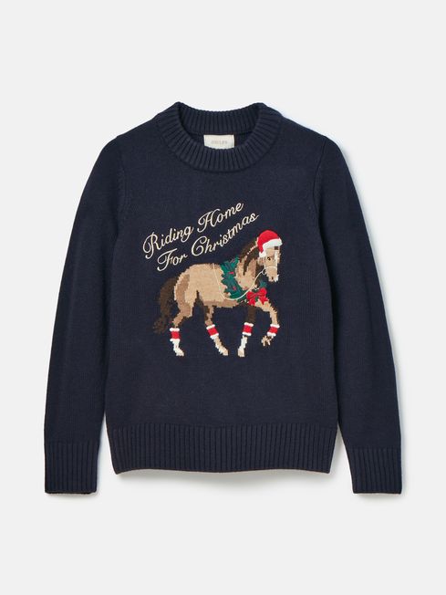 Noelle Navy Intarsia Christmas Jumper Joules