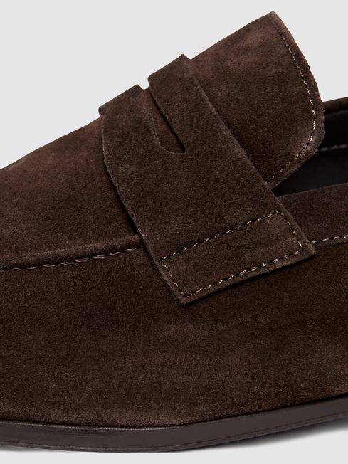 Reiss Chocolate Bray Suede Slip On Loafers