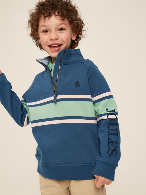 Finn Blue Striped Quarter Zip Sweatshirt Joules