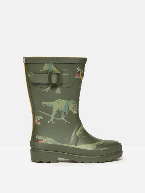 Boys Khaki Green Printed Wellies