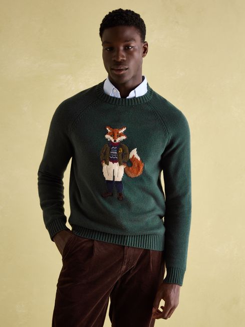 Jonty Green Intarsia Crew Knit Jumper Joules