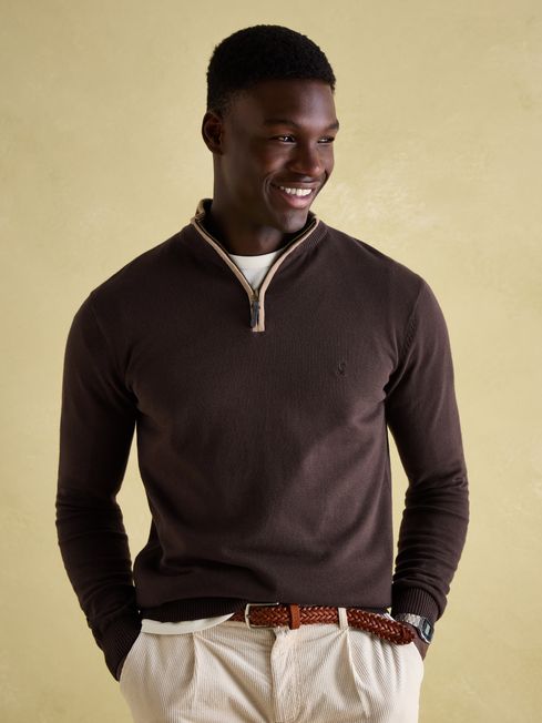 Hillside Brown Quarter Zip Knit Jumper Joules