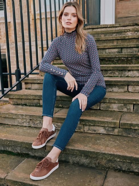 Joules Amy Black Cream Long Sleeve High Neck Jersey Top