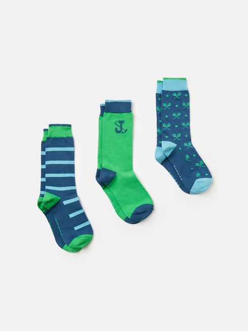 Buy Striking Blue/Green Pack of Three Socks from the Joules online shop