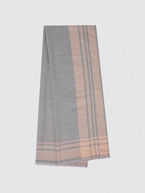 Reiss Pink/Grey Clara Checked Embroidered Scarf