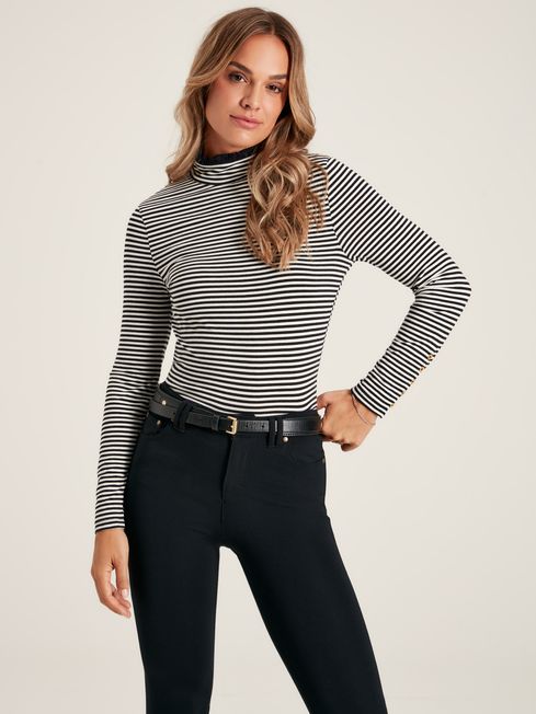 Joules Amy Black/Cream Long Sleeve High Neck Jersey Top