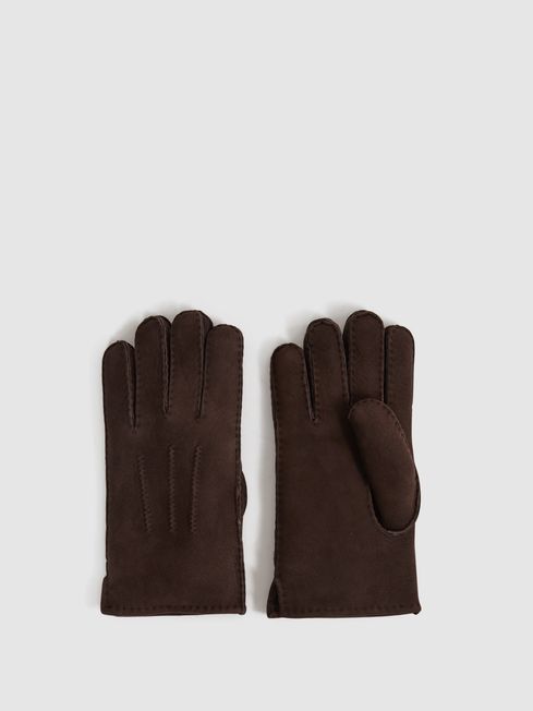 Reiss Chocolate Aragon Suede Shearling Gloves