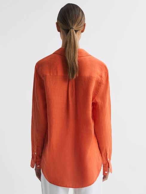 Linen Long Sleeve Shirt in Orange