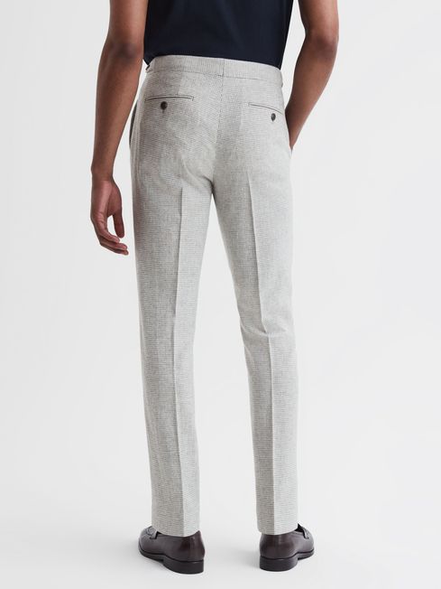 Wool Blend Puppytooth Trousers in Soft Grey