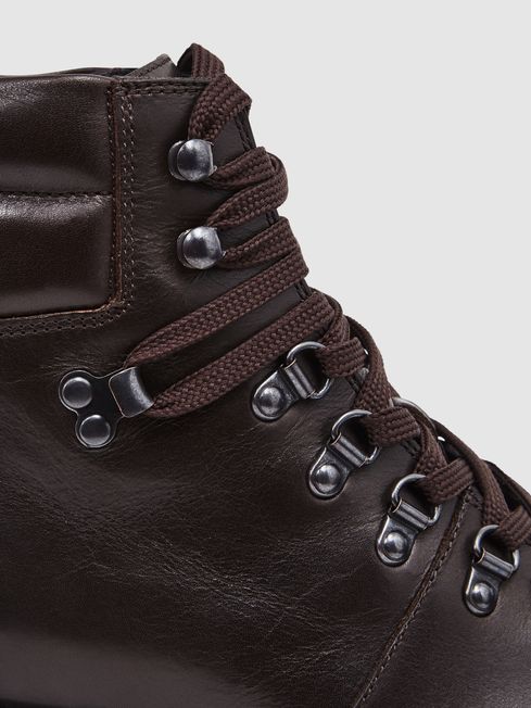Reiss Dark Brown Amwell Leather Hiking Boots
