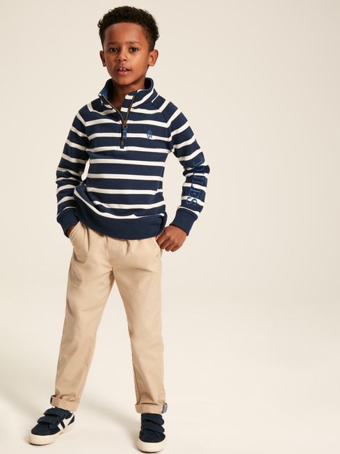 Boys Finn Navy White Striped Quarter Zip Sweatshirt Joules