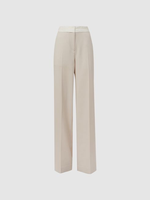 Reiss Maya Mid Rise Contrast Wide Leg Suit Trousers REISS