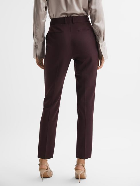Slim Fit Wool Blend Mid Rise Suit Trousers in Berry