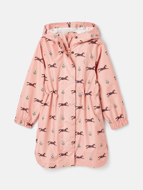 Girls Rainford Pink Horse Waterproof Packable Raincoat With Hood Joules