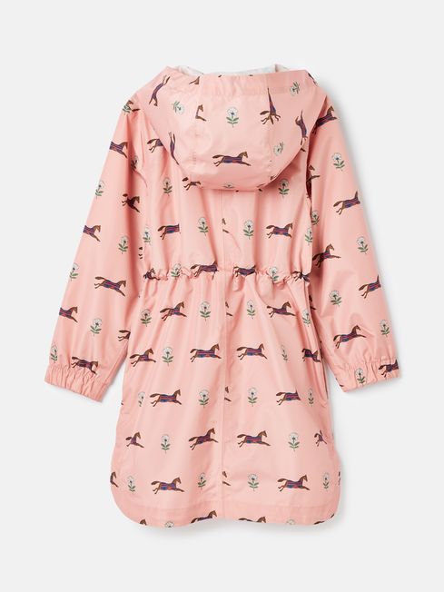 Girls Rainford Pink Horse Waterproof Packable Raincoat With Hood Joules