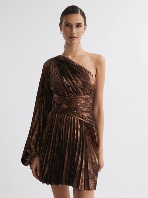 Acler One-Shoulder Pleated Metallic Mini Dress - REISS